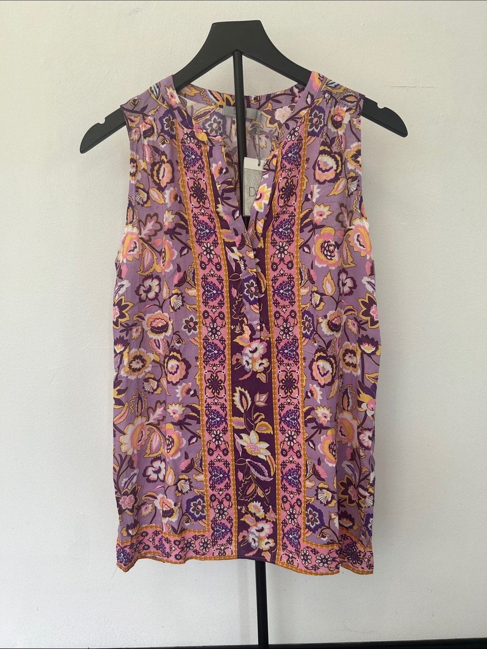 Dalia Lavender and Pink Floral Sleeveless V-Neck Tank